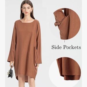 Minibee Women's Tunic Dress Long Sleeve Loose Baggy Tshirt Top with Pockets XXL